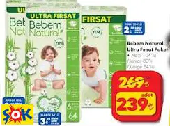 BEBEM NATURAL ULTRA FIRSAT PAKETİ • MAXİ 104’LÜ /JUNİOR 80’Lİ /XLARGE 64’LÜ BEBEK BEZİ